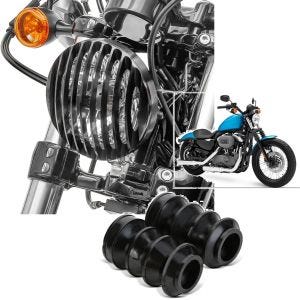 Sett: frontlysgrill egnet for Harley Davidson Sportster 04-20 + gummibelg 39 mm gaffelbeskyttelse