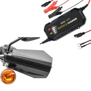 Sett: håndbeskyttere egnet for Harley Davidson HP4 + batterilader BC2 helautomatisk 1500mA