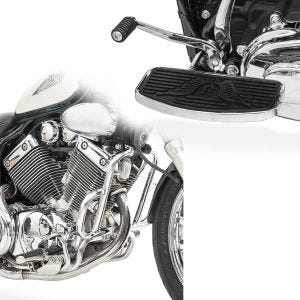 Sett: løpebrett foran, førerfotstøtter FB2 + krasjebøyle egnet for Yamaha XV 535 Virago 88-03 krom GB3