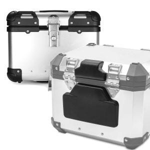 Sett: Toppkoffert i aluminium XS45 45 liter sølv + ryggpolstring egnet for BMW TP ryggstøtte RL2