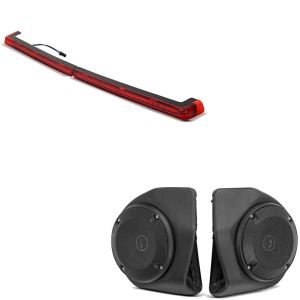 Sett: Motorsykkel LED-markeringslys toppkoffert Craftride egnet for Harley Davidson King Tour Pak 06-24 Side Marker i svart + høyttalersett egnet for Harley Davidson King Tour Pak toppkoffert Touring 14-24 Craftride svart