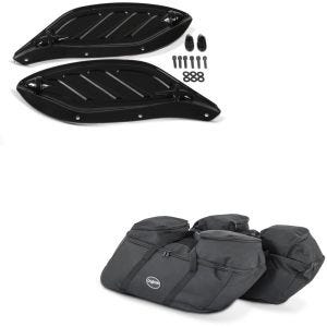 Sett: Side vindavviser batwing spoiler egnet for Harley Davidson Touring 96-13 + etui innervesker
