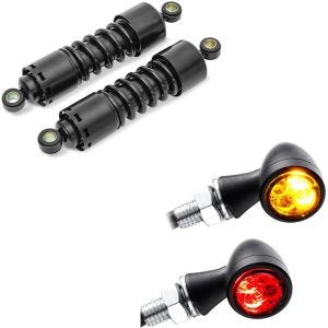 Sett: Støtdemper 11" egnet for Harley Davidson Dyna 1991-2017 senking + LED-indikatorer TX1