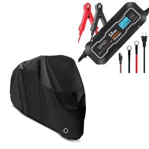 Sett: presenning XL deksel + batterilader BX2 intelligent ladning 5A LCD-skjerm