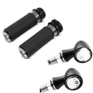 Sett: Styrehåndtak 1" tommer HG2 CNC aluminium egnet for Harley Davidson Elektronisk gasshåndtak + LED-indikatorer TX1