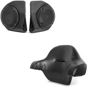 Sett: Høyttalersett + ryggpute TP egnet for Harley Davidson King Tour Pak 14-24