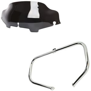 Sett: Windshield Wave 6" + crashbar egnet for Harley Davidson Touring 96-13 TR1 krom