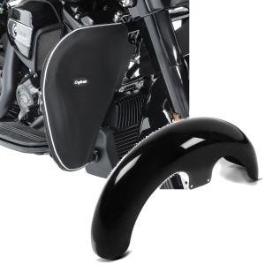 Sett: sprutbeskyttelse for kollisjonsstang + frontskjerm 21" sjal egnet for Harley Davidson og tilpassede konverteringer