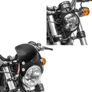 Sett: Frontrute egnet for Harley Davidson Sportster 04-20 frontrute CW8 + LED frontlykt 5,75 tommer