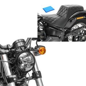 Sett: LED hovedlys 5,75 tommer + dobbel sete gel egnet for Harley Davidson Dyna Fat Bob 08-17 SP6