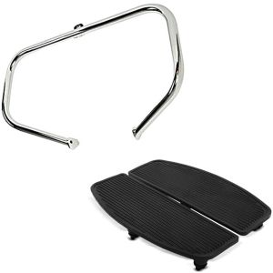 Sett: Crash bar egnet for Harley Davidson Touring 97-08 TR1 krom + løpebrett gummiputer
