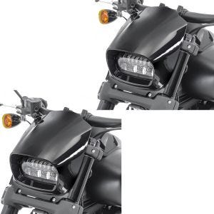 2x frontlykt frontmaske egnet for Harley Davidson Softail Fat Bob 18-19 Fly Screen Craftride svart sparesett