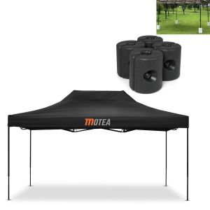 Sett: 4x paviljongvekter Tourtecs PG2 med racingtelt 3x4,5m sammenleggbart svart
