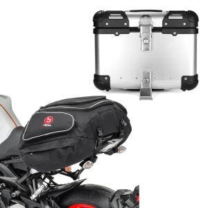 Sett: Motorsykkel hale bag X50 bagasje bag 50 liter sw Bagtecs med aluminium toppkoffert XS45 aluminium univ 45 liter sølv