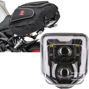 Sett: Motorsykkel hale bag X50 bak bagasje bag 50Ltr sw Bagtecs med LED hovedlys Husqvarna med ECE GP1