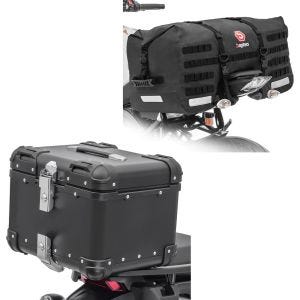 Sett: Motorsykkel hale bag SX70 70 liter vanntett sw Bagtecs med aluminium toppkoffert XS45 aluminium univ 45 liter sw