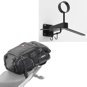 Sett: Motorsykkelryggsekk HX5 vanntett 45 liter med hjelmholder Bagtecs med garderobe WH1 sw
