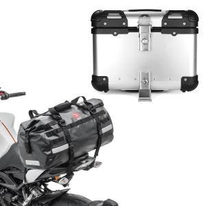 Sett: Motorsykkel hale bag Drybag XB50 vanntett volum 50l Bagtecs med aluminium toppkoffert XS45 aluminium univ 45 liter
