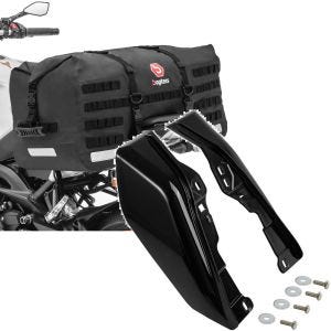 Sett: Motorsykkel hale bag Bagtecs SX70 70L vanntett i svart + mellomramme vindavviser egnet for Harley Davidson Touring 09-24 varmebeskyttelse Craftride WA3 svart
