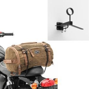 Sett: Motorsykkel hale bag Vintage 25L brun Craftride med garderobe WH1 sw