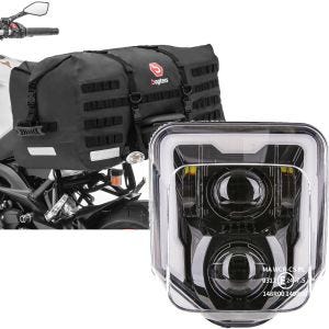 Sett: Motorsykkel hale bag SX70 70Ltr vanntett sw Bagtecs med LED hovedlys Husqvarna med ECE GP1