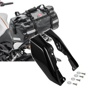 Sett: Motorsykkel hale bag tørr bag Bagtecs XB50 vanntett volum 50l + mellomramme vindavviser egnet for Harley Davidson Touring 09-24 varmebeskyttelse Craftride WA3 svart