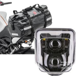 Sett: Motorsykkel hale bag Drybag XB50 vanntett volum 50l Bagtecs med LED hovedlys Husqvarna med ECE GP1