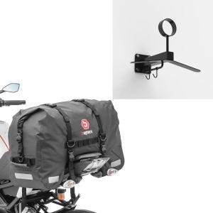 Sett: Motorsykkel halebag SX45 vanntett volum 45L rullelukking Bagtecs med garderobe WH1 sw