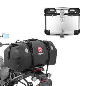 Sett: Motorsykkel hale bag Drybag XF80 vanntett volum 80l Bagtecs med aluminium toppkoffert XS45 aluminium univ 45 liter