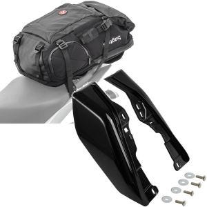 Sett: Motorsykkelryggsekk Bagtecs HX5 halebag vanntett 45 liter med hjelmholder + mellomramme vindavviser egnet for Harley Davidson Touring 09-24 varmebeskyttelse Craftride WA3 svart