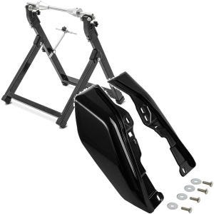 Sett: balanseringsstativ motorsykkel ConStands WU-2 balanseringsenhet svart + mellomramme vindavviser egnet for Harley Davidson Touring 09-24 varmebeskyttelse Craftride WA3 svart