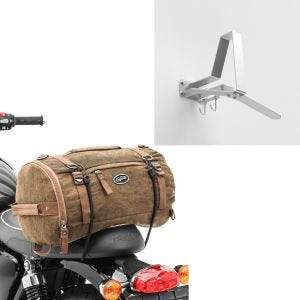 Sett: Motorsykkel hale bag Vintage 25L brun Craftride med garderobe WH2 sølv