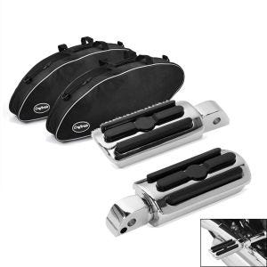 Sett: veske innervesker egnet for Harley Davidson Sport Glide 18-24 Crafride veskeposer + fotstøtter egnet for Harley Davidson Softail 18-24 Craftride SF5 krom