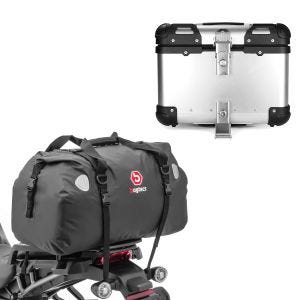 Sett: Motorsykkel hale bag Drybag XF60 vanntett volum 60l Bagtecs med aluminium toppkoffert XS45 aluminium univ 45 liter
