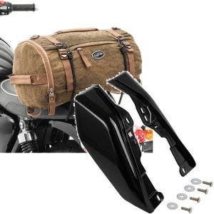 Sett: Motorsykkel hale bag vintage 25L lerret ryggsekk bagasje rull brun Craftride + mellomramme vindavviser egnet for Harley Davidson Touring 09-24 varmebeskyttelse Craftride WA3 svart