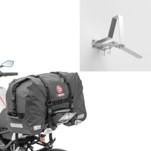 Sett: Motorsykkel halebag SX45 vanntett volum 45L rullelukking Bagtecs med garderobe WH2 sølv