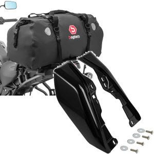 Sett: Motorsykkel hale bag tørr bag Bagtecs XF80 vanntett volum 80l + mellomramme vindavviser egnet for Harley Davidson Touring 09-24 varmebeskyttelse Craftride WA3 svart