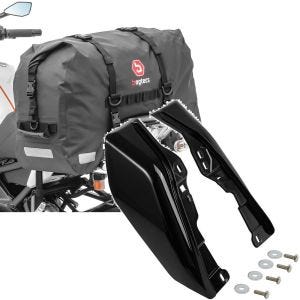 Sett: Motorsykkel hale bag Bagtecs SX45 vanntett volum 45L rullelukking + mellomramme vindavviser egnet for Harley Davidson Touring 09-24 varmebeskyttelse Craftride WA3 svart