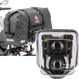 Sett: Motorsykkel hale bag SX45 vanntett volum 45L rullelukking Bagtecs med LED frontlykt egnet for Husqvarna med ECE GP1