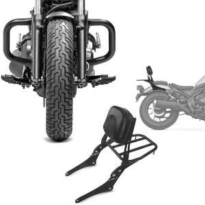 Sett: Crash bar egnet for Honda Rebel 500 CMX 17-24 Craftride med sissy bar MD4 med bagasjehylle svart