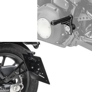 Sett: Sideskiltholder for Chopper Cruiser Retro universalskiltholder Craftride LH5 + passasjerfotstøtte kollisjonsstang egnet for Harley Davidson Softail 18-24 beskyttelsesstang Craftride SC16