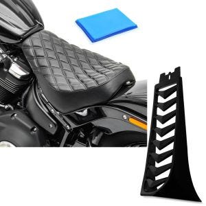 Sett: Solo sete gel egnet for Harley Davidson Softail Street Bob / Standard 18-24 seter DS4 + frontspoiler egnet for Harley Davidson Softail 18-24 Radiatordeksel Craftride CV6 matt svart