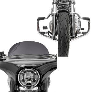 Sett: Crash bar Bart egnet for Harley Davidson Softail 18-24 Crash bar 32mm krom Craftride + frontrute egnet for Harley Davidson Sport Glide 18-24 Craftride M frontrute mørk tonet