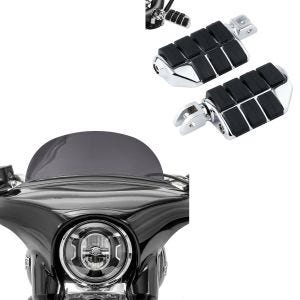 Sett: Frontrute egnet for Harley Davidson Sport Glide 18-24 Craftride M frontrute mørk tonet + førerfotstøtter egnet for Harley Davidson Softail 18-24 Craftride ST12 krom