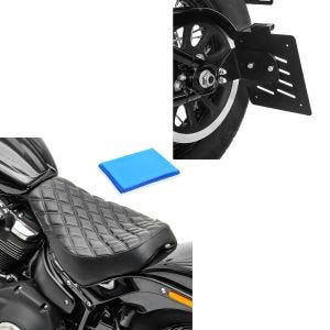 Sett: Sideskiltholder egnet for Harley Davidson Softail 18-24 Craftride svart + Solo sete gel egnet for Harley Davidson Softail Street Bob / Standard 18-24 sete DS4