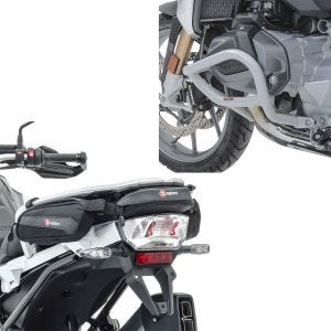 Sett: Crash bar egnet for BMW R 1250 GS 19-23 L2 lys grå Craftride med halebag verktøyveske verktøyveske TB3