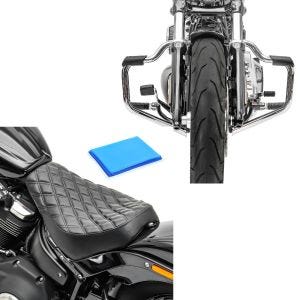 Sett: Crash bar Bart egnet for Harley Davidson Softail 18-24 Crash bar 32mm krom Craftride + Solo sete gel egnet for Harley Davidson Softail Street Bob / Standard 18-24 sete DS4
