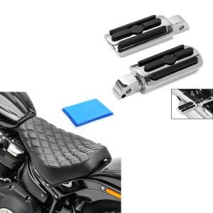 Sett: Pillion fotstøtter egnet for Harley Davidson Softail 18-24 Craftride SF5 krom + Solo sete gel egnet for Harley Davidson Softail Street Bob / Standard 20-24 seter DS4