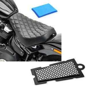 Sett: Solo sete gel egnet for Harley Davidson Softail Street Bob / Standard 18-24 seter DS4 + radiatordeksel egnet for Harley Davidson Softail 18-24 radiatorgrill Craftride CM svart