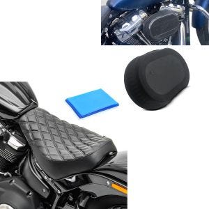 Sett: Solo sete gel egnet for Harley Davidson Softail Street Bob / Standard 18-24 seter DS4 + luftfilter regntrekk egnet for Harley Davidson Softail modeller 18-24 regntrekk Craftride